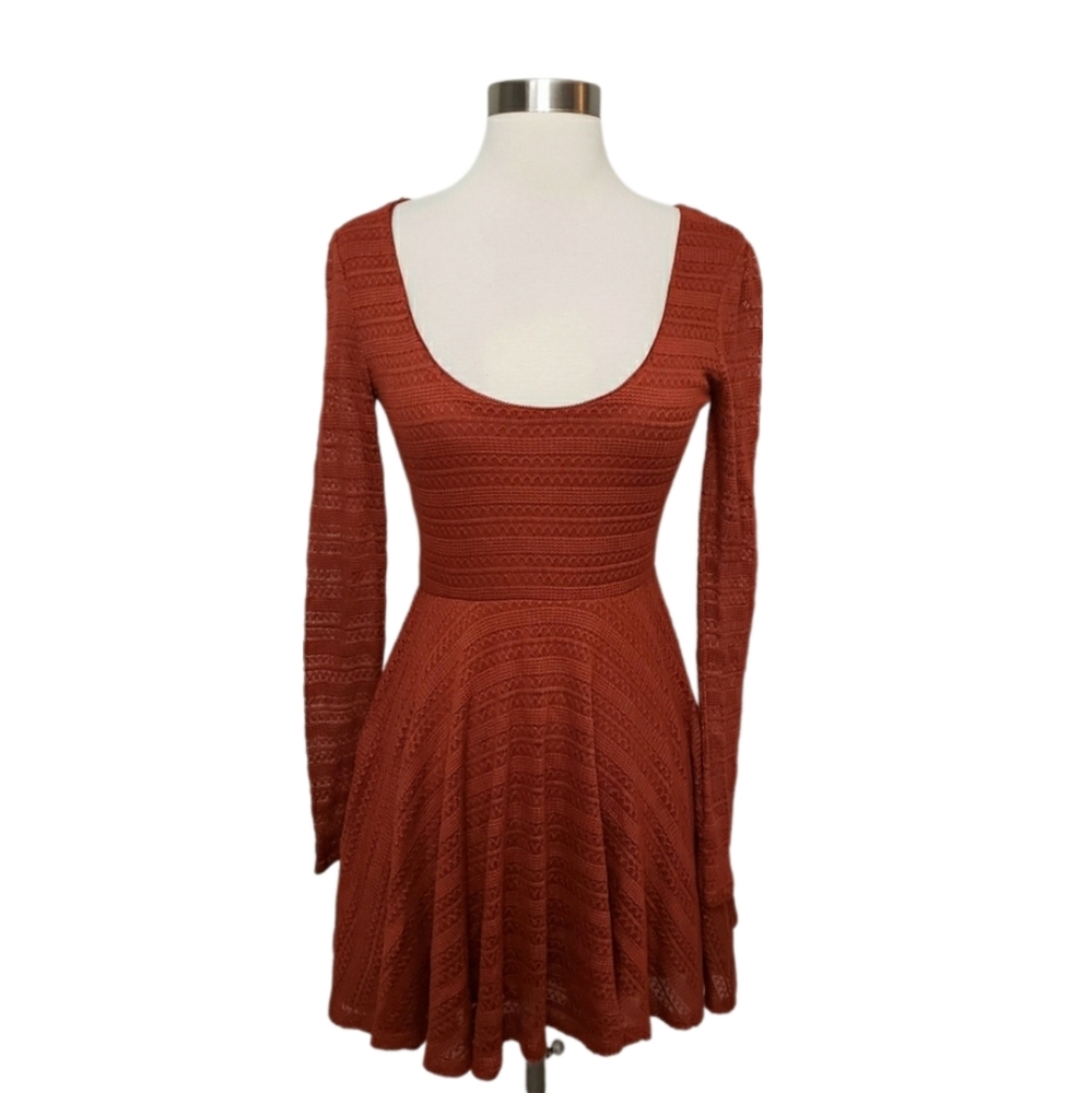 NWT Urban Outfitters Small Terra Cotta Burnt Orange Sheer Lace Long Sleeve Dress